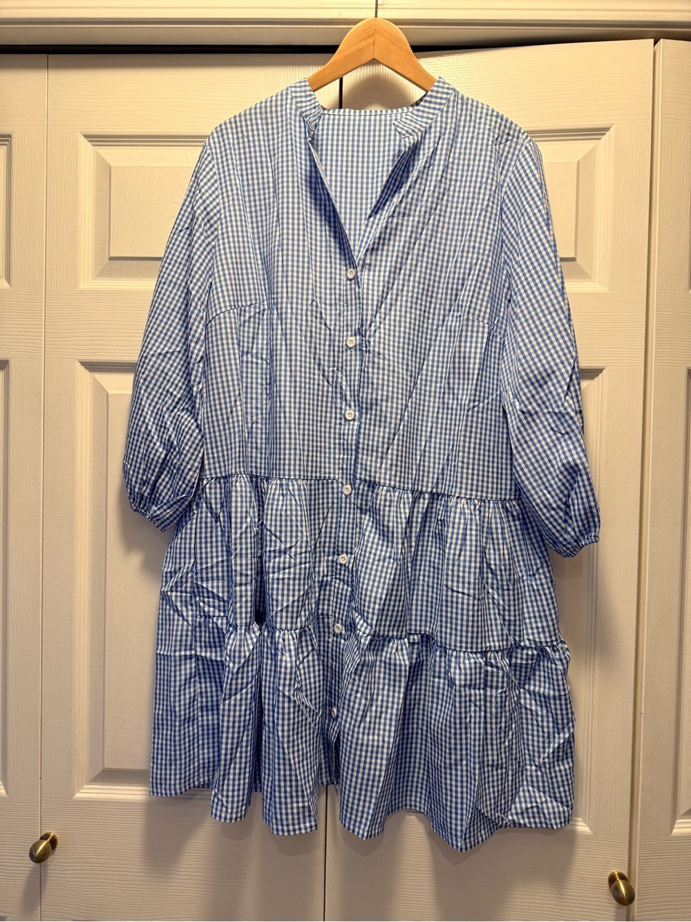 Stafford Blue and White Gingham Button-Up Shirt
